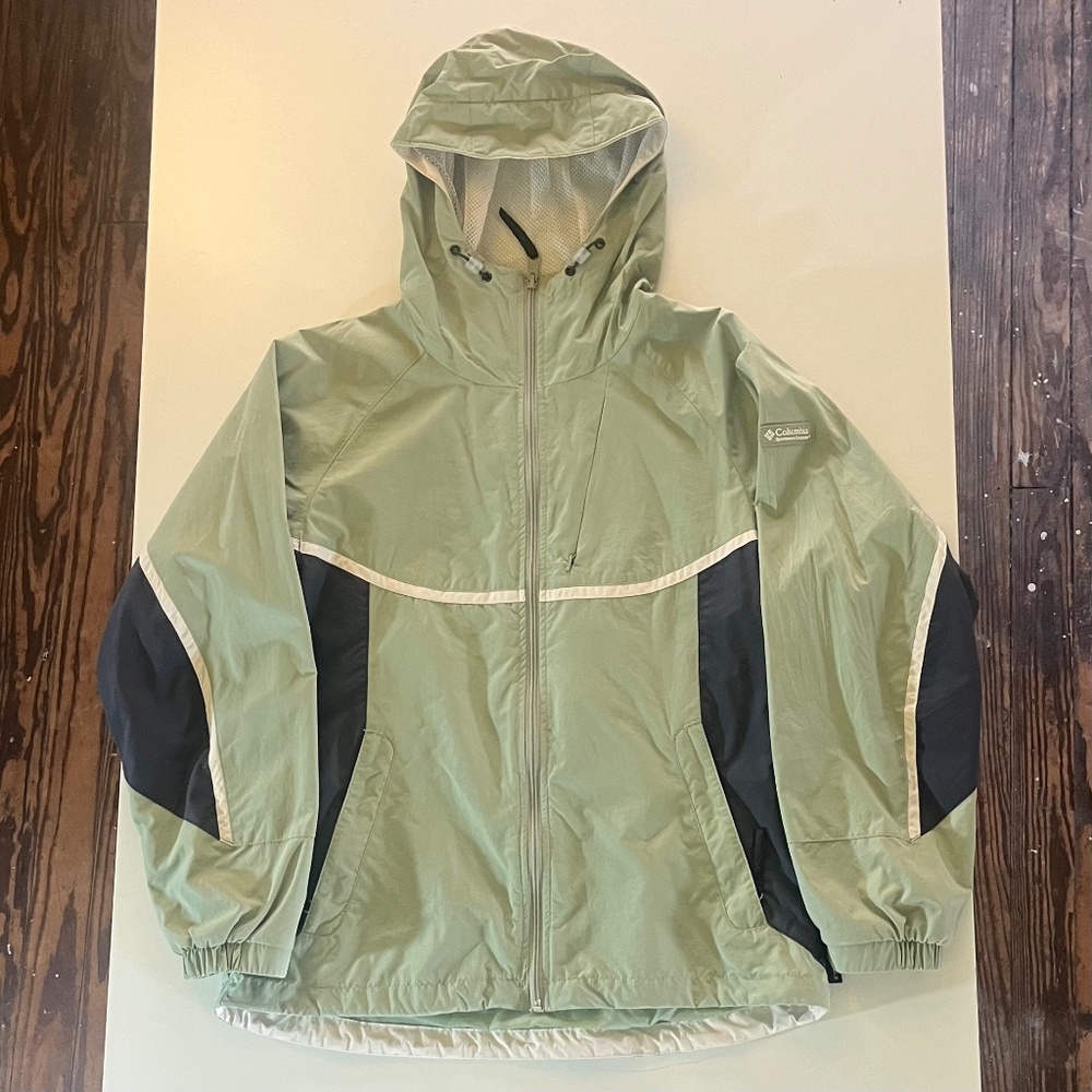 Mint Green and Grey Columbia Packable Rain Jacket